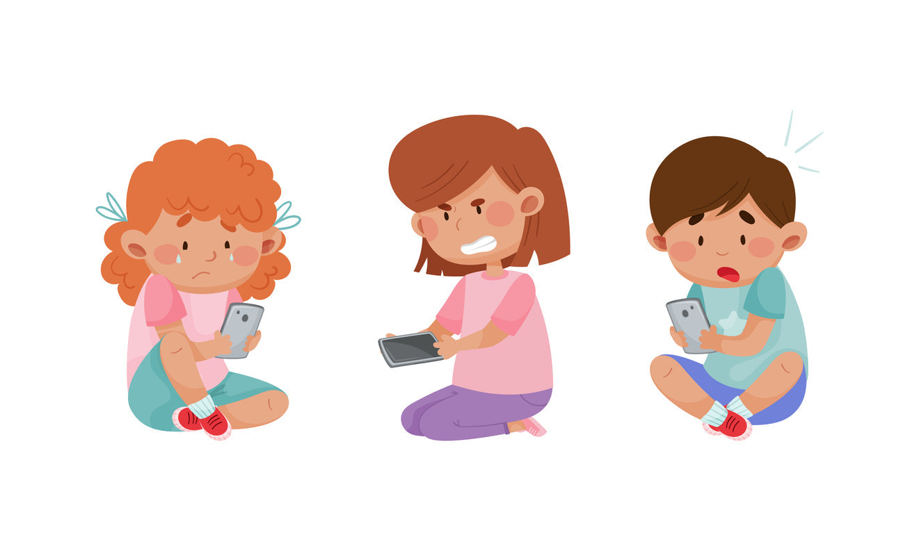 Children Frustrated with Phones Cartoon