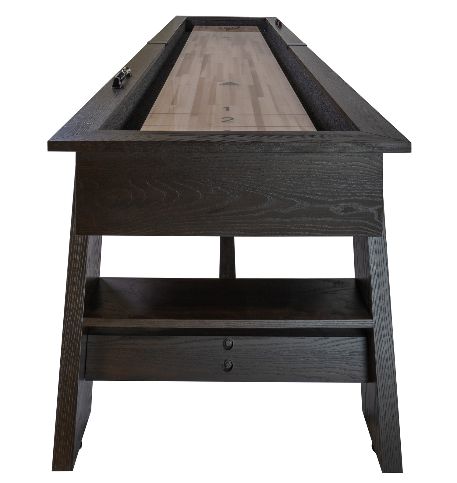 Legacy Billiards 12 Ft Barren Shuffleboard in Whiskey Barren Finish - End View