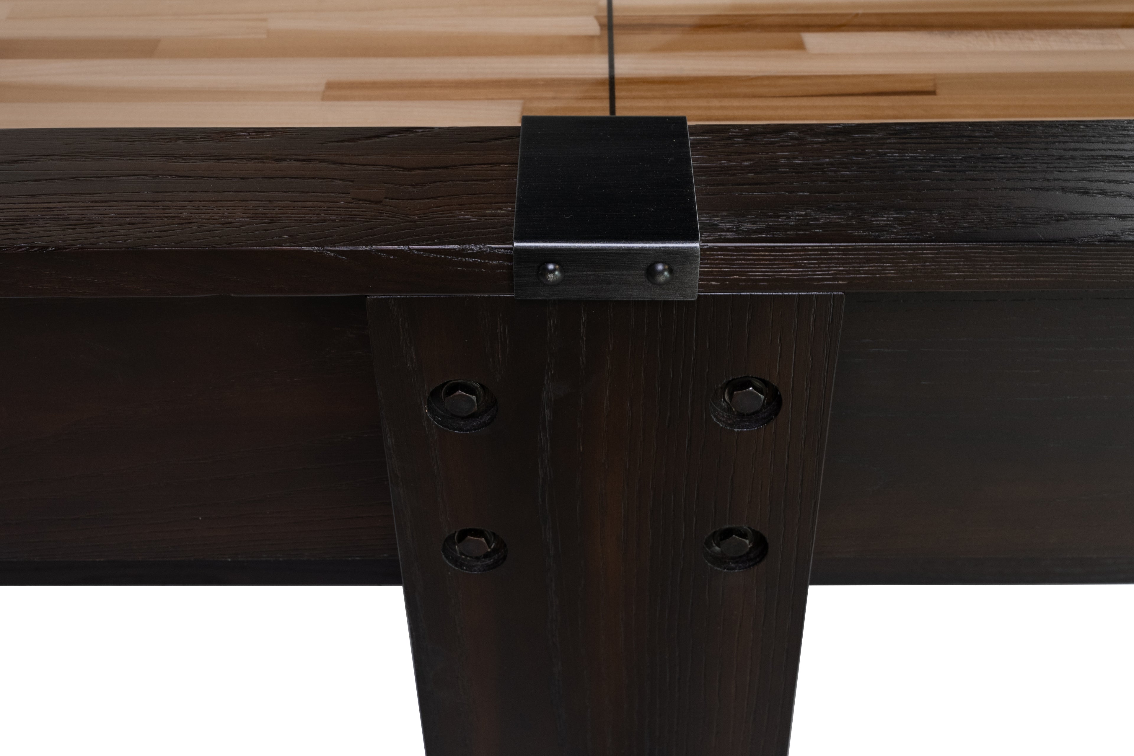 Legacy Billiards 12 Ft Barren Shuffleboard in Whiskey Barren Finish - Middle Joint Closeup