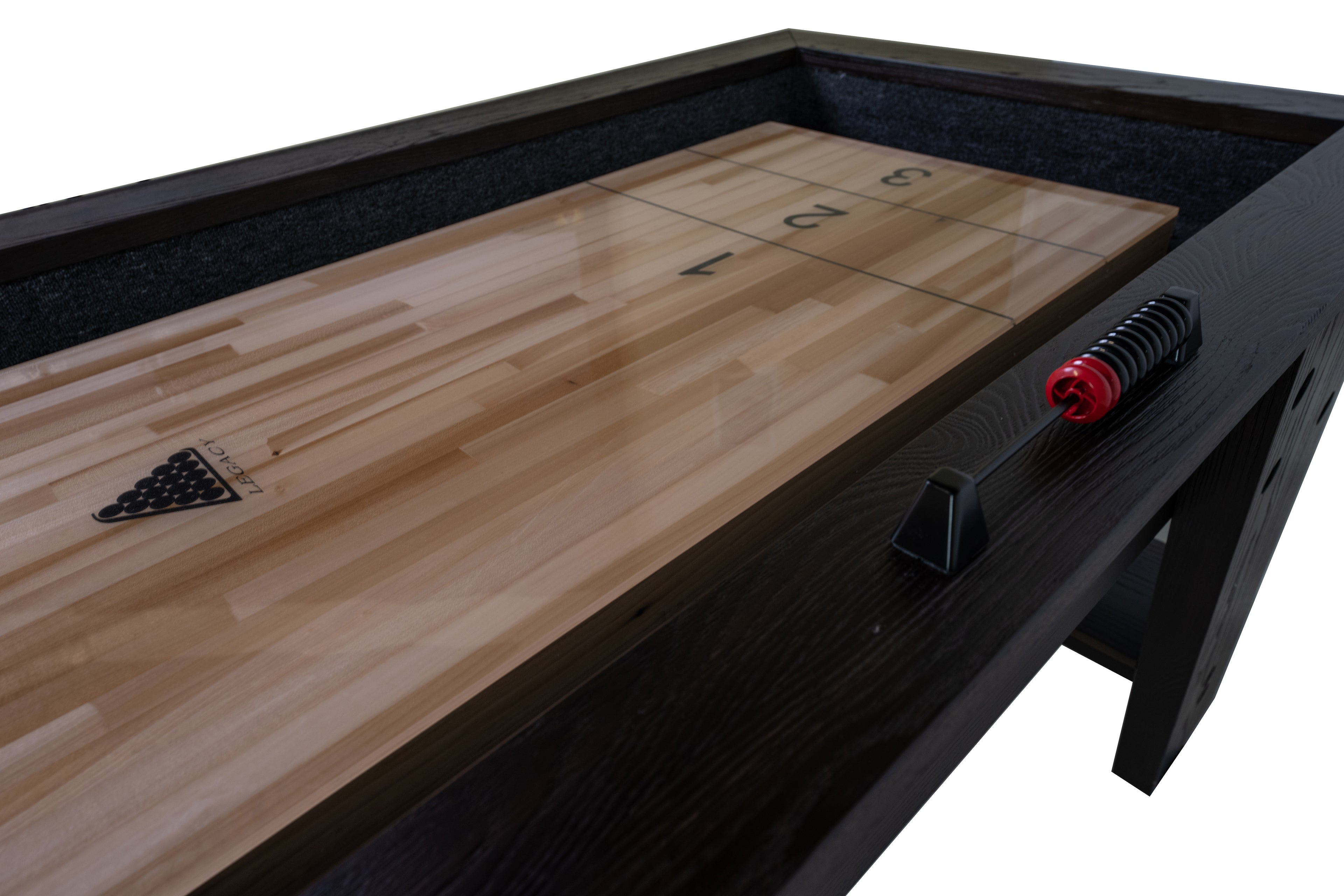 Legacy Billiards 12 Ft Barren Shuffleboard in Whiskey Barren Finish - Playfield Closeup