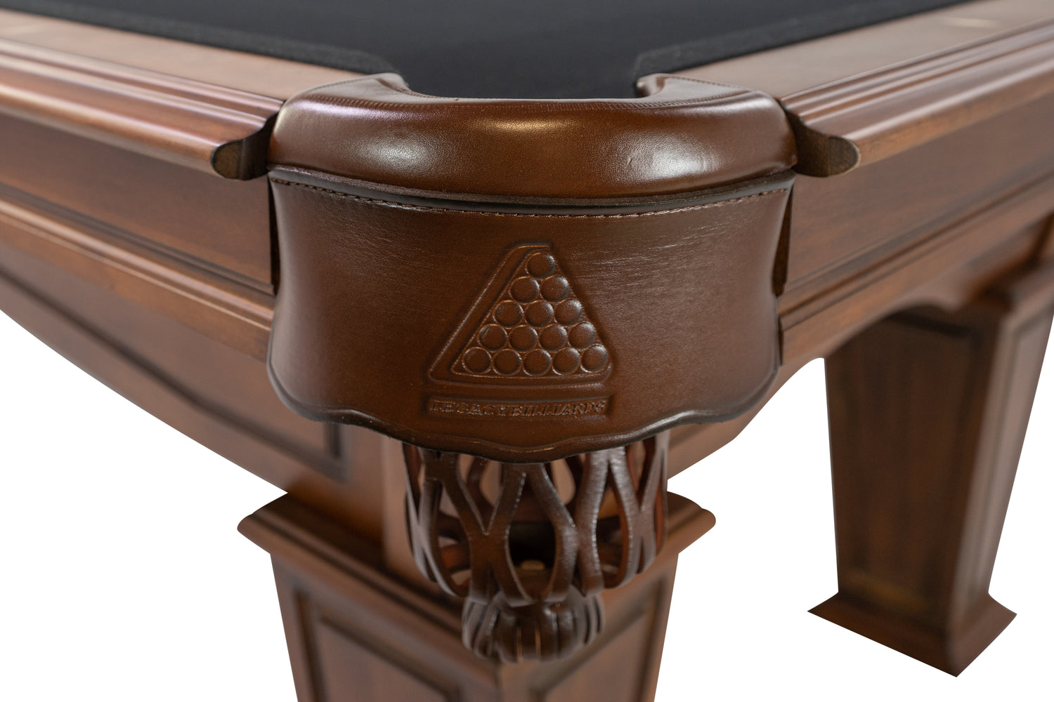 Legacy Billiards External Pool Table Pocket Closeup in Brown