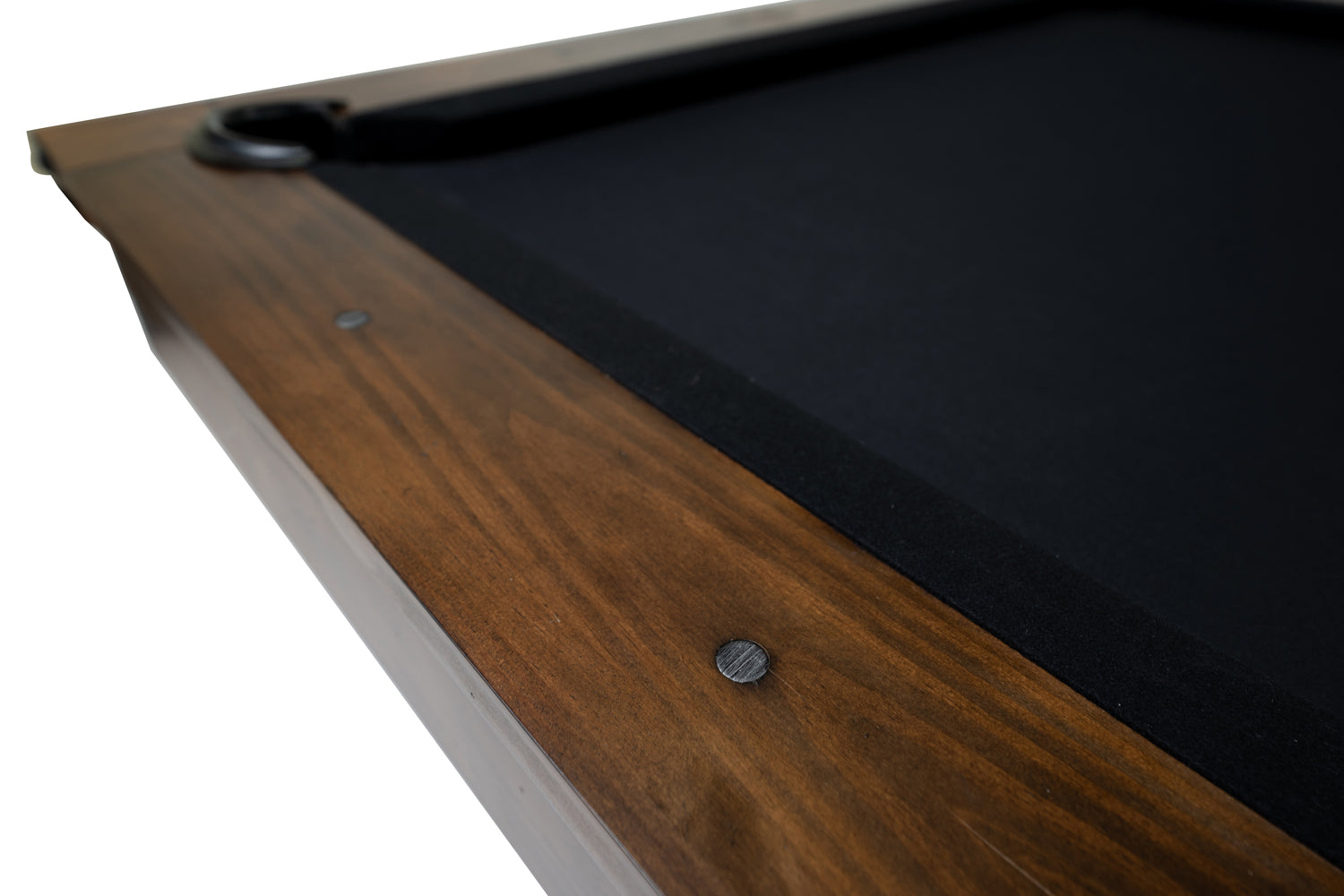 Legacy Billiards 7 Ft Cumberland Pool Table in Gunshot Finish with Black Cloth - Rail and Site Closeup