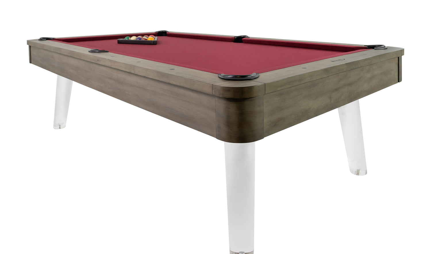 Legacy Billiards Percy Pool Table in Overcast Finish with Wine Cloth - Angle View