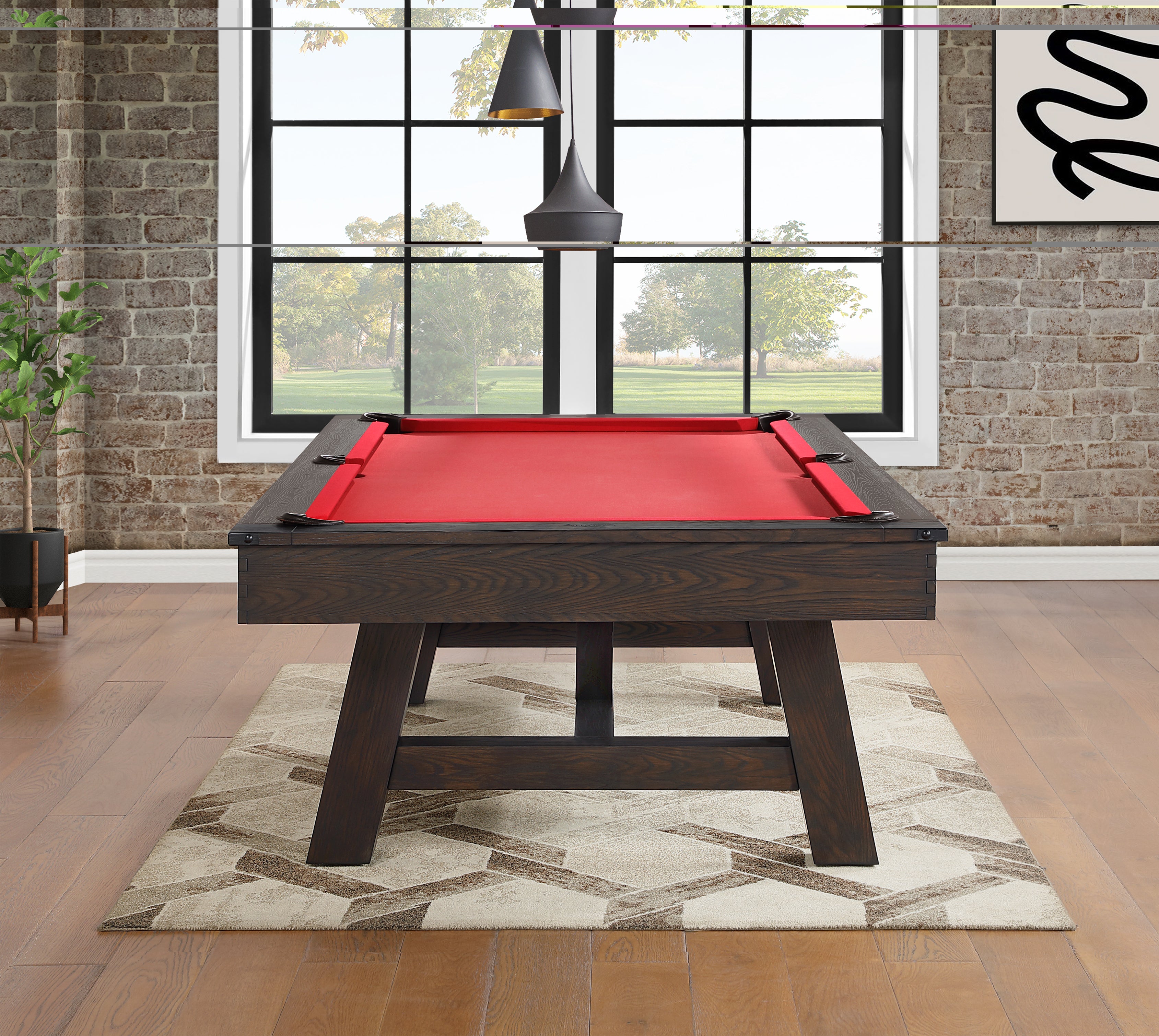 Legacy Billiards Emory Pool Table in Whiskey Barrel Finish Room Scene - End View