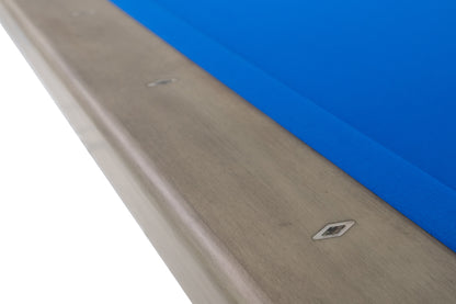 Legacy Billiards Holston Pool Table in Overcast Finish with Blue Cloth - Rail Closeup