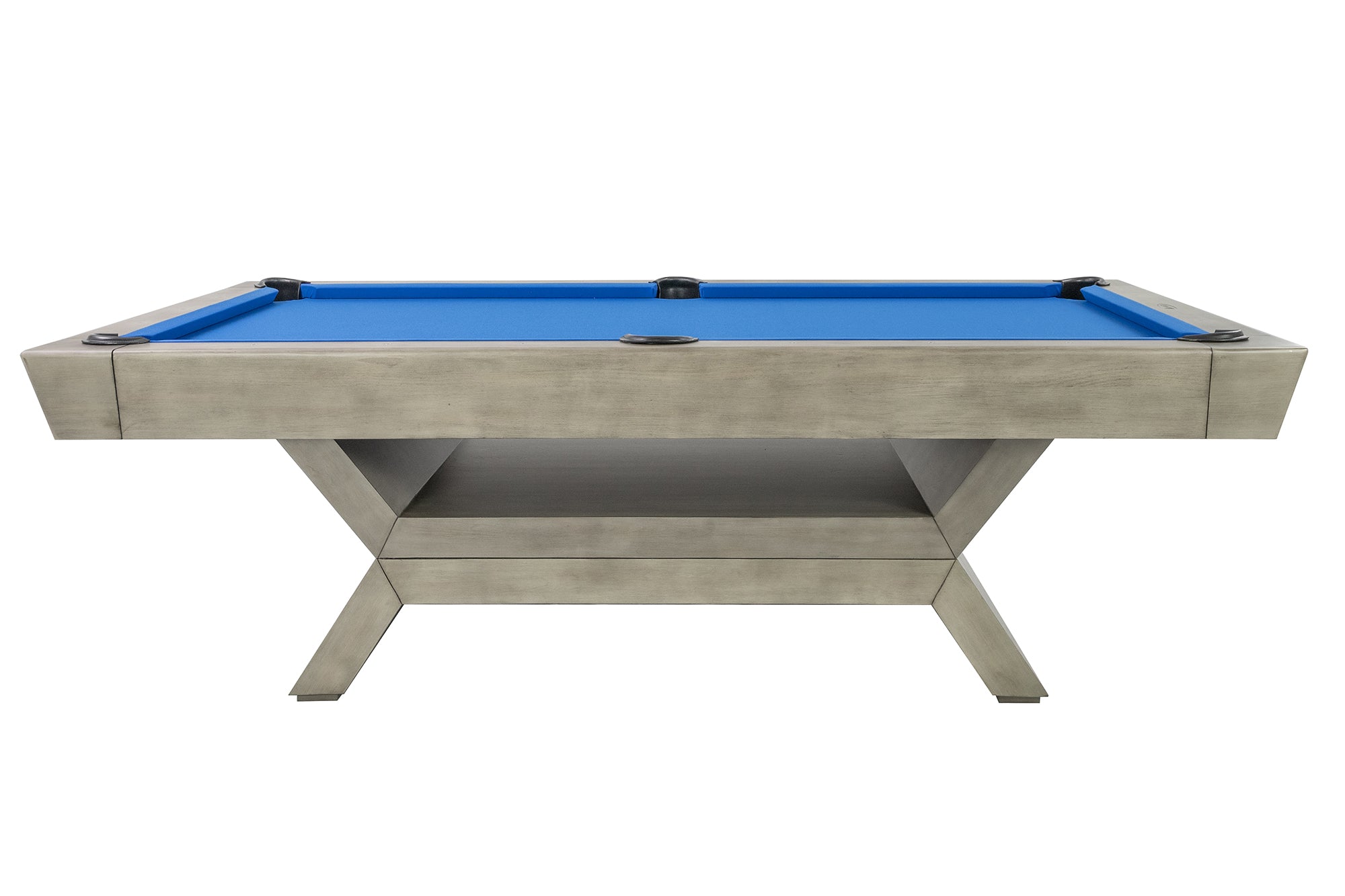 Legacy Billiards Holston Pool Table in Overcast Finish with Blue Cloth - Side View