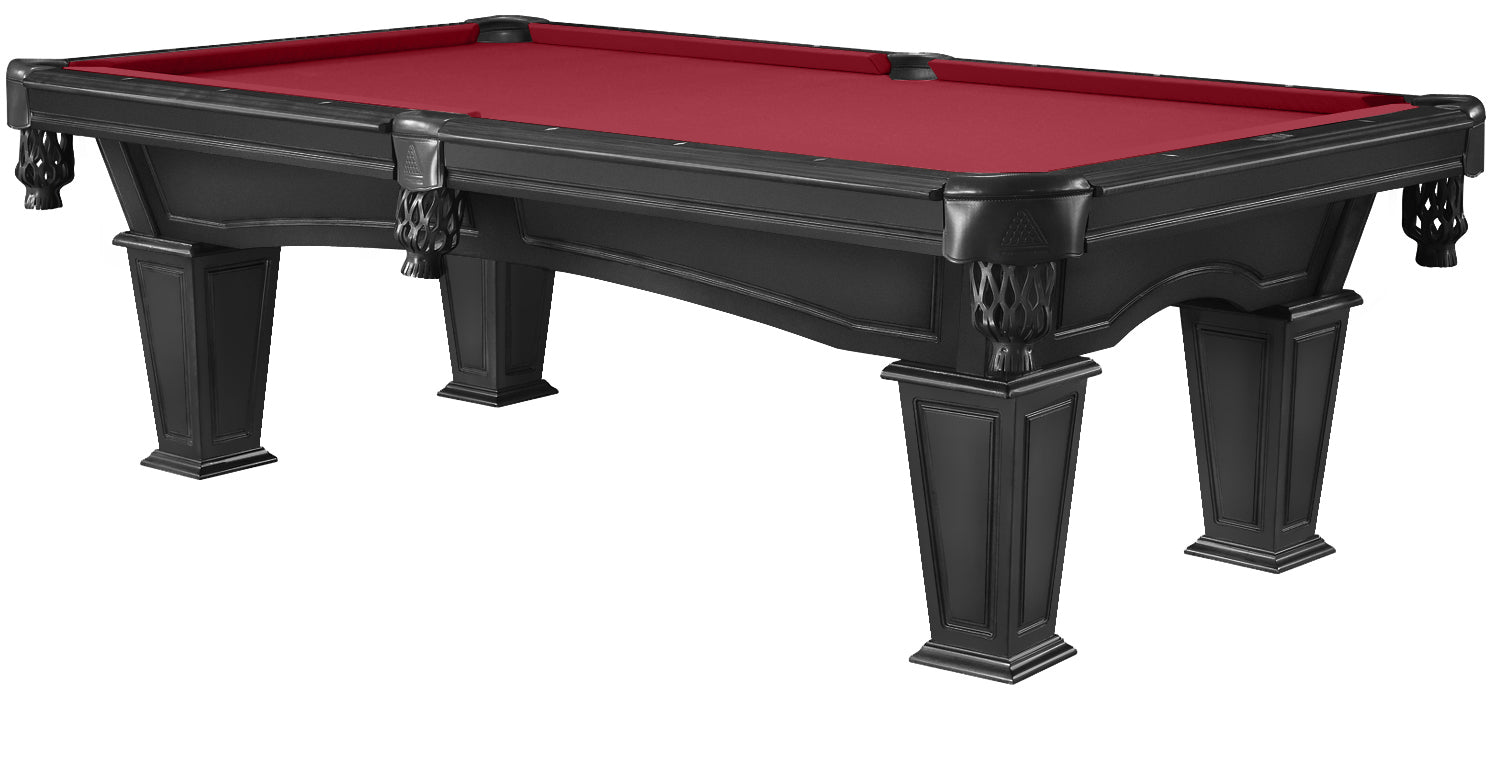 Legacy Billiards 8 Foot Mesa Pool Table in Raven Finish with Red Cloth - Primary Image