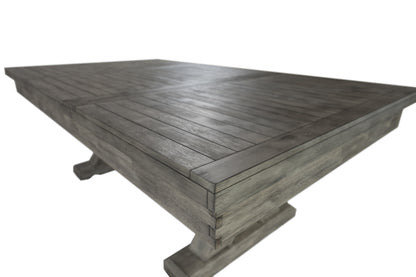 Legacy Billiards 7 Ft Outdoor Dining Top in Ash Grey Finish on a Cumberland Pool Table - Corner View