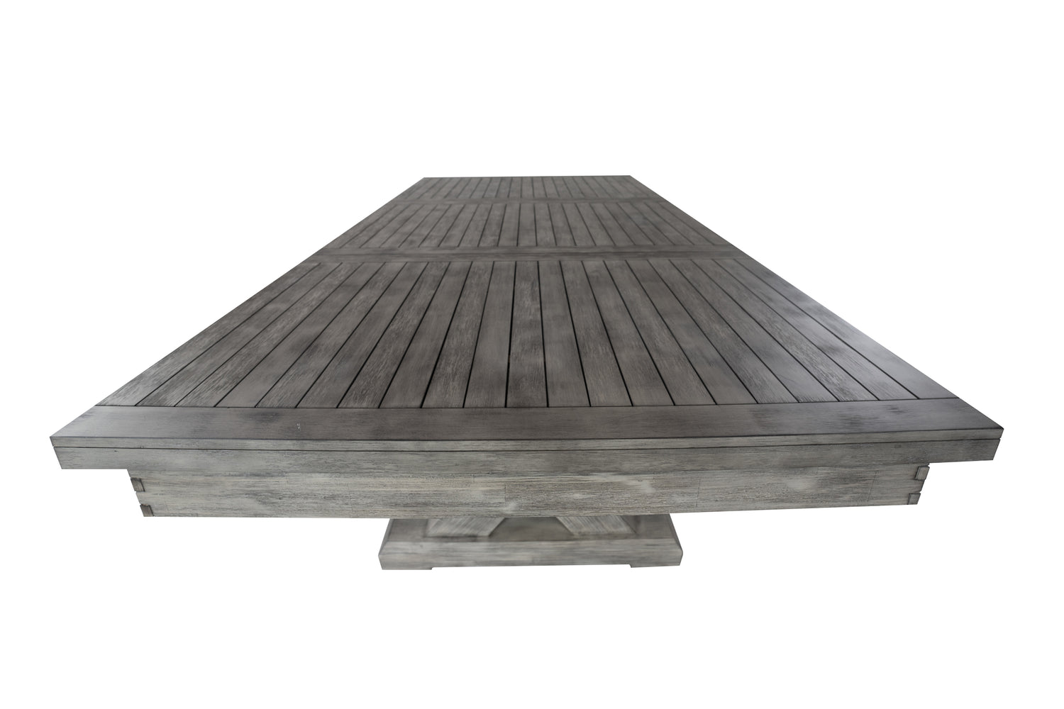 Legacy Billiards 7 Ft Outdoor Dining Top in Ash Grey Finish on a Cumberland Pool Table - End View Closeup