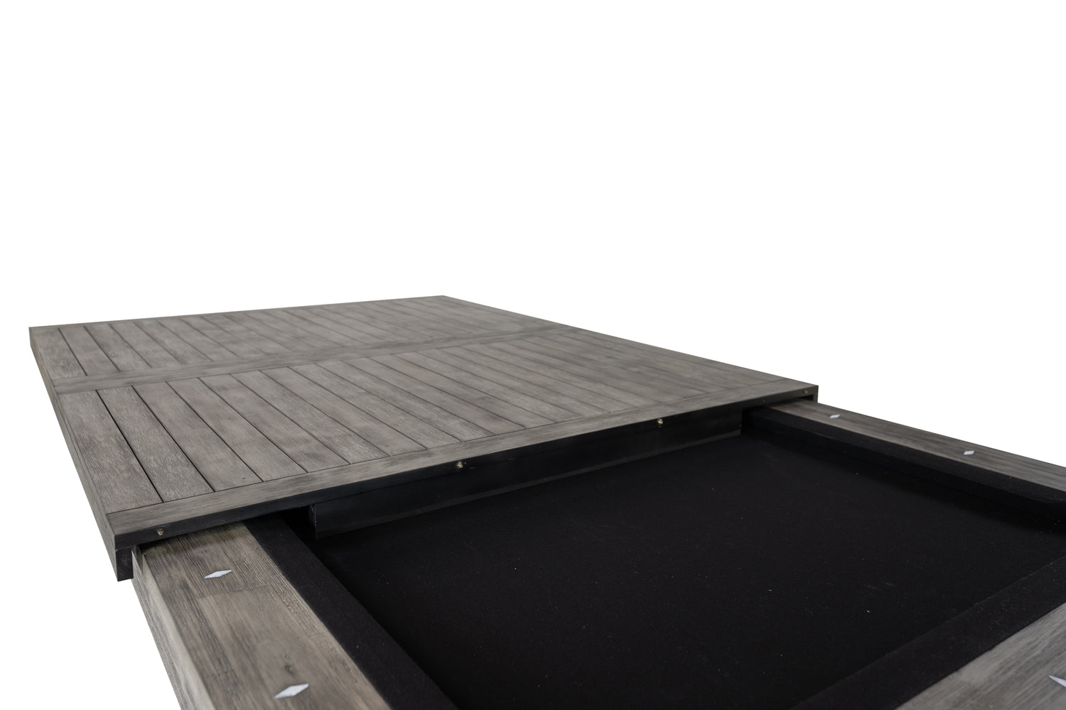 Legacy Billiards 7 Ft Outdoor Dining Top in Ash Grey Finish on a Cumberland Pool Table - Half Top View
