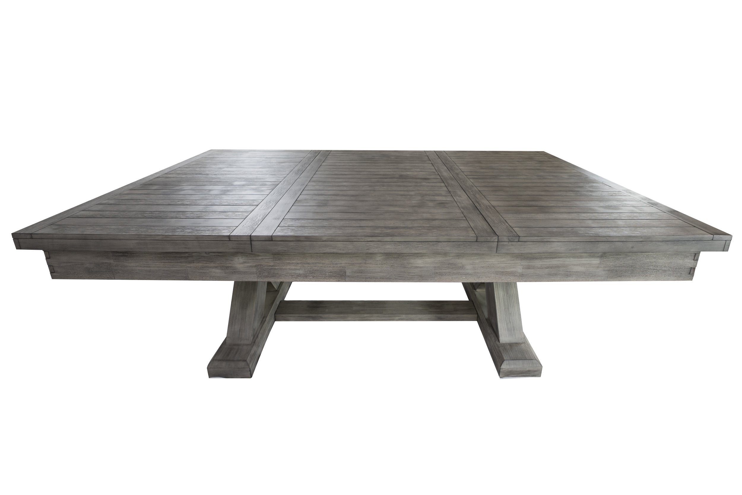 Legacy Billiards 7 Ft Outdoor Dining Top in Ash Grey Finish on a Cumberland Pool Table - Side View