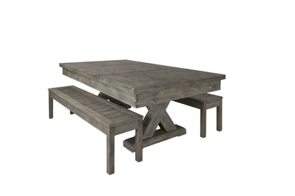 Legacy Billiards 7 Ft Outdoor Dining Top in Ash Grey Finish on a Cumberland Pool Table With Seating